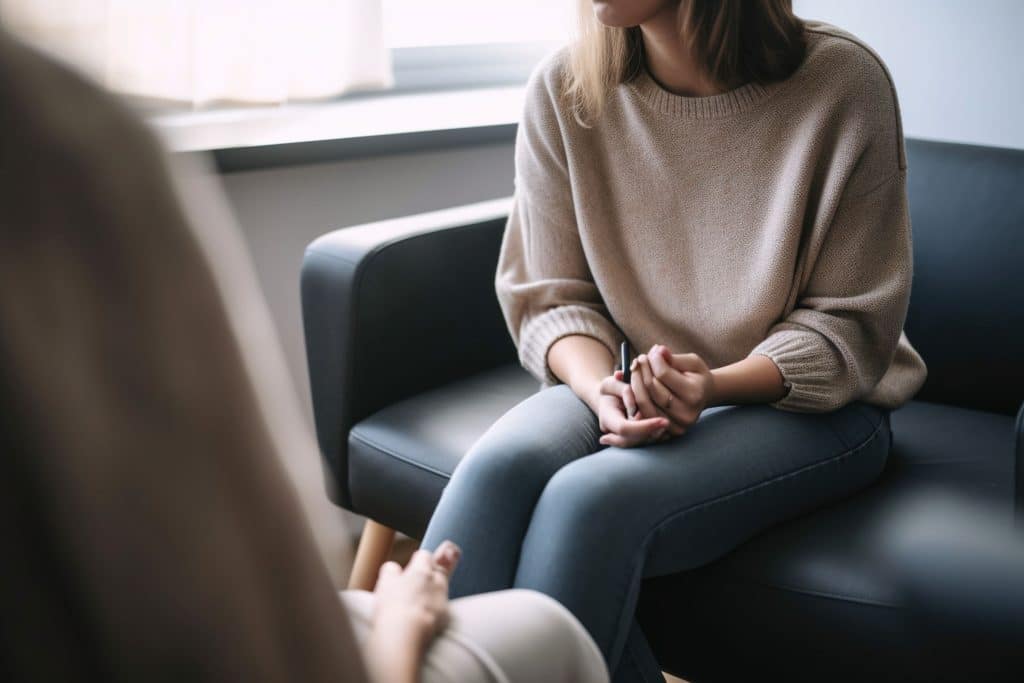 A person attending a therapy session or counseling