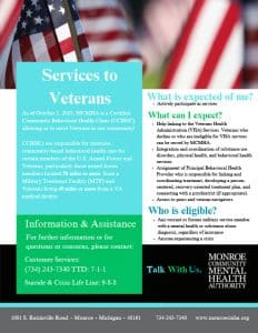 Monroe CMHA service flyer for Veterans